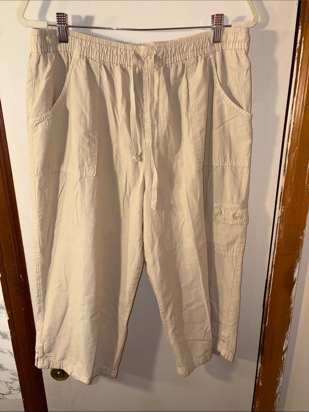 Erika Drawstring Cargo Ankle/Cropped Pants - Cream